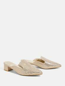 CUCCOO TILAWA Sandales à talons hauts de mode polyvalentes pour soirée, à bout carré, ornées de strass dorés et à carreaux, à talon bas et à bout ouvert - Doré - Voir 10