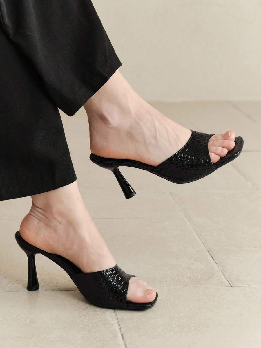 Giày cao gót mỏng cho nữ, giày mules đơn giản gợi cảm mùa xuân/hè mới dành cho những quý cô nhỏ nhắn - màu đen - Xem 1