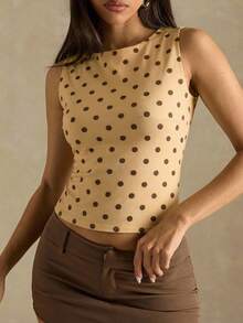 SHEIN BAE Women's Polka Dot Fitted Casual Everyday Top - Light Yellow - View 6