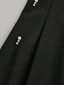 SHEIN 香槟色露肩珍珠饰边黑色迷你连衣裙 - 黑色 - 查看 4