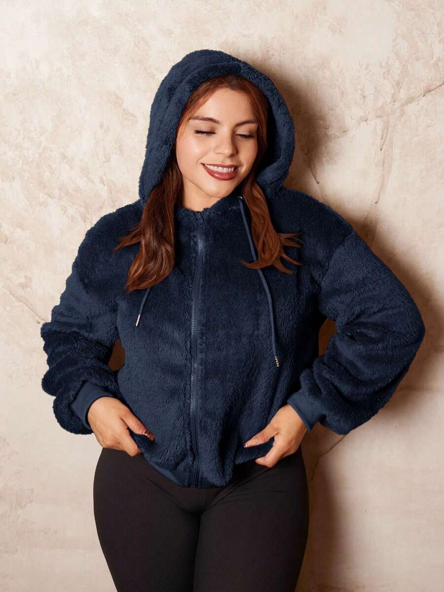 Lupita Cardoza 女士纯色羊毛连帽运动衫,厚实保暖运动衫,棕色,女士秋季连帽衫,女装,冬装,长袖上衣,毕业,返校,女士教师装 - 藏蓝色 - 查看 1