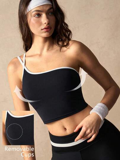 VARSIVA Top deportivo ajustado y corto con ribete de contraste