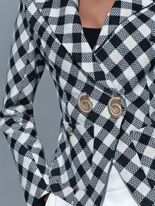 Mima John 女式黑白格子翻领长袖双排扣优雅西装外套 - 黑與白 - 查看 6