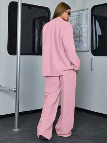 EURMUSE Loose Fit Casual Young Women's Suit Set - Baby Pink - View 2