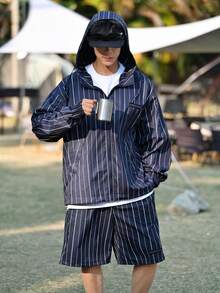 DAZY Men's Long Sleeve Jacket And Shorts Set, Spring/Summer - Grey - View 4