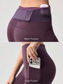 OutZeal 女士户外紧身裤，日常休闲速干收腹高腰带带口袋 - 中紫紅色 - 查看 3