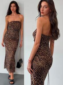 Aloruh 全新性感豹纹无袖修身长裙 - 棕色 - 查看 8