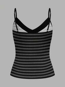 Comfortcana 女士黑灰条纹撞色系带吊带背心 – 可爱Y2K复古西部风节日软妹清新夏日瑜伽运动甜美约会休闲居家上学春夏度假 - 彩色 - 查看 6