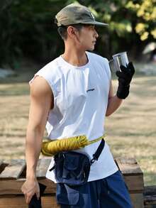 DAZY Men's Letter Print White Round Neck Tank Top, Summer - White - View 6