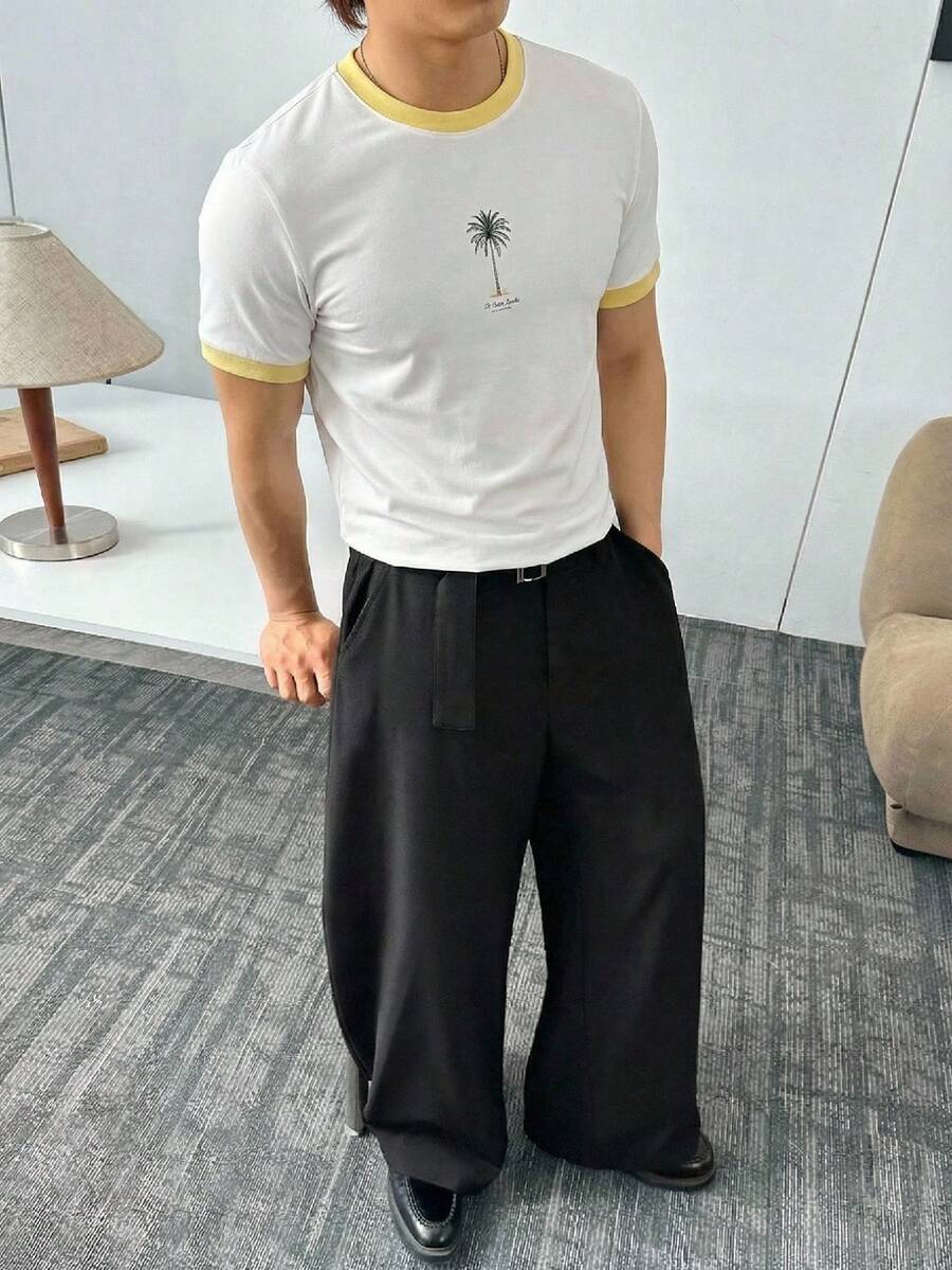 SWAVVY Men's  Casual Short Sleeve  T-Shirt,  Streetwear ,Summer, Fashionable Daily Wear, - White - View 1