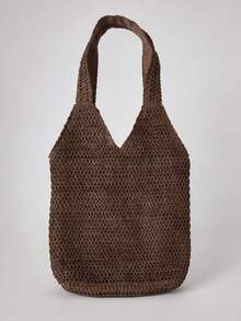 MUSERA Straw Woven Slouchy Lined Beach Tote Bag Cute Summer Beach Swim Going Out Daily Spring Holiday Accessory - Brown - View 2