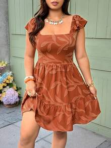 Vionelle 大码女式提花度假系带蝴蝶结腰部装饰短裙 - 珊瑚橙 - 查看 4