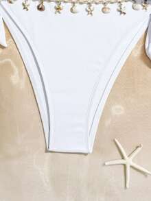 Swim Mod 2026 Spring/Summer Plus Size Swimwear Bottom, Ribbed Fabric, Ocean Shell Decor, Waist Tie Bow, Sexy Resort Beach Swimwear - White - View 5