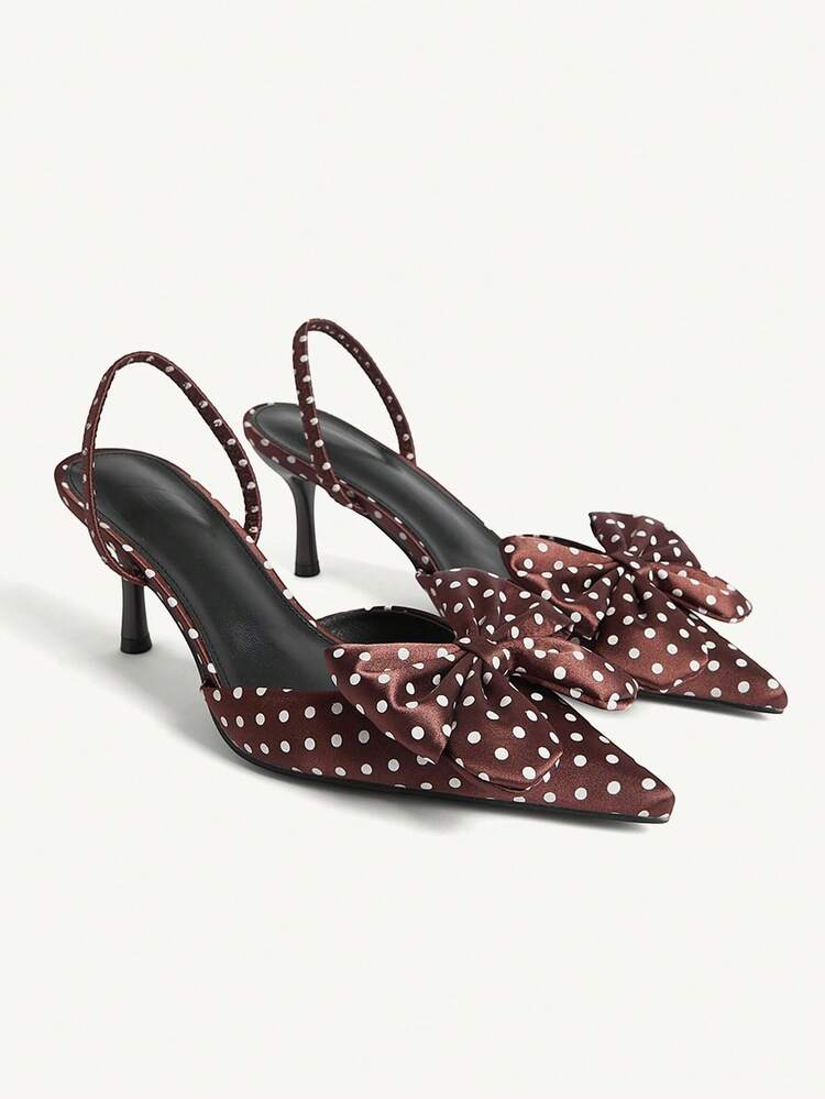 CUCCOO CHICEST Vintage Coffee Brown Polka Dot Bow Pointed Stiletto Sandals Wedding Shoes Summer Shoes Bride Shoes