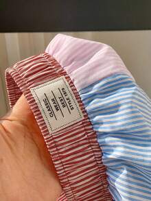 Comfortcana Women's Multicolor Striped Print Letter Patchwork Detail Shorts, Summer - Multicolor - View 4