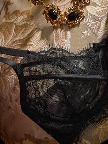 Sexy Lace Underwire Push-Up Bra Set, Seamless - Black - View 3