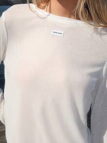 Sydney Algeri 女式休闲字母贴布修身长袖打底 T 恤，秋季 - 白色 - 查看 3