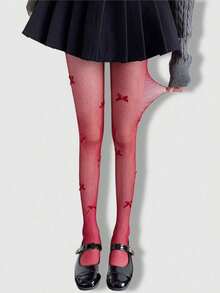 ROMWE Goth 纯色渔网袜 - 酒紅色 - 查看 3