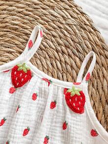 Vintaside Kids 女婴夏季甜美清新草莓印花吊带连衣裙，宽松A字廓形，适合日常外出、休闲旅行、家庭聚会、夏季野餐 - 彩色 - 查看 7