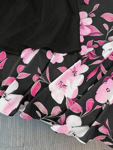 Franclia Women's Elegant Peter Pan Collar Short Sleeve Blouse & Printed Skirt 2 Pieces Set - Pink - View 3