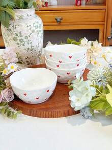 1pc/2pcs/4pcs Korean Ins-Style Handpainted Small Heart Love Ceramic Bowl, Cute Pattern Bowl, Daily Dessert Bowl, Ice Cream Bowl, Fruit Salad Bowl, Household Rice Bowl - Multicolor - View 5