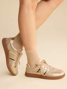 CUCCOO EASI Women's Round Toe Casual Versatile Sneakers - Champagne - View 10