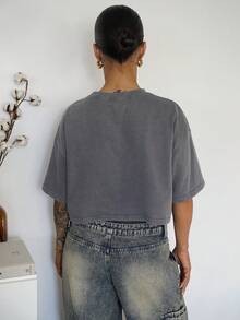 SAYEHFBABY 棉质休闲短袖短款T恤 - 灰色 - 查看 2