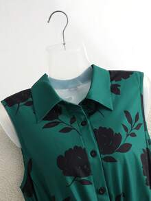 GlowEve Damen Mode Pendler Elegant Täglich Lässig Knopf Taille Gürtel Metall Schnalle Revers Weste Grün Schwarz Blumen Elegant Blumen Urlaub Party Maxikleid, Frühling/Sommer Weste Maxikleid - Verschiedenfarbig - Übersicht 5
