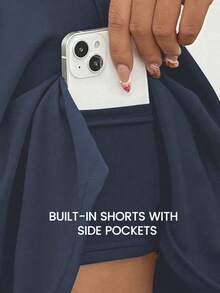 Eassivo Eassivo Váy quần thể thao mùa hè thời trang, cạp cao, màu trơn, có túi. - Màu xanh lam - Xem 5