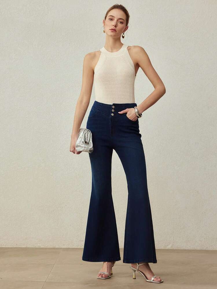 HIGH WAIST WASHED DENIM FLARE PANTS, SPRING/SUMMER