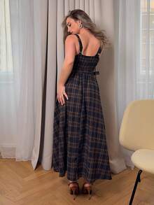 Jeta Ari 格子吊带连衣裙女，休闲优雅收腰无袖连衣裙 - 彩色 - 查看 2