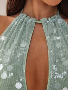 Aloruh 女士春夏新款粉色亮片露背吊带背心，优雅性感时尚，适合情人节、约会、派对、外出等场合。 - 綠色 - 查看 7