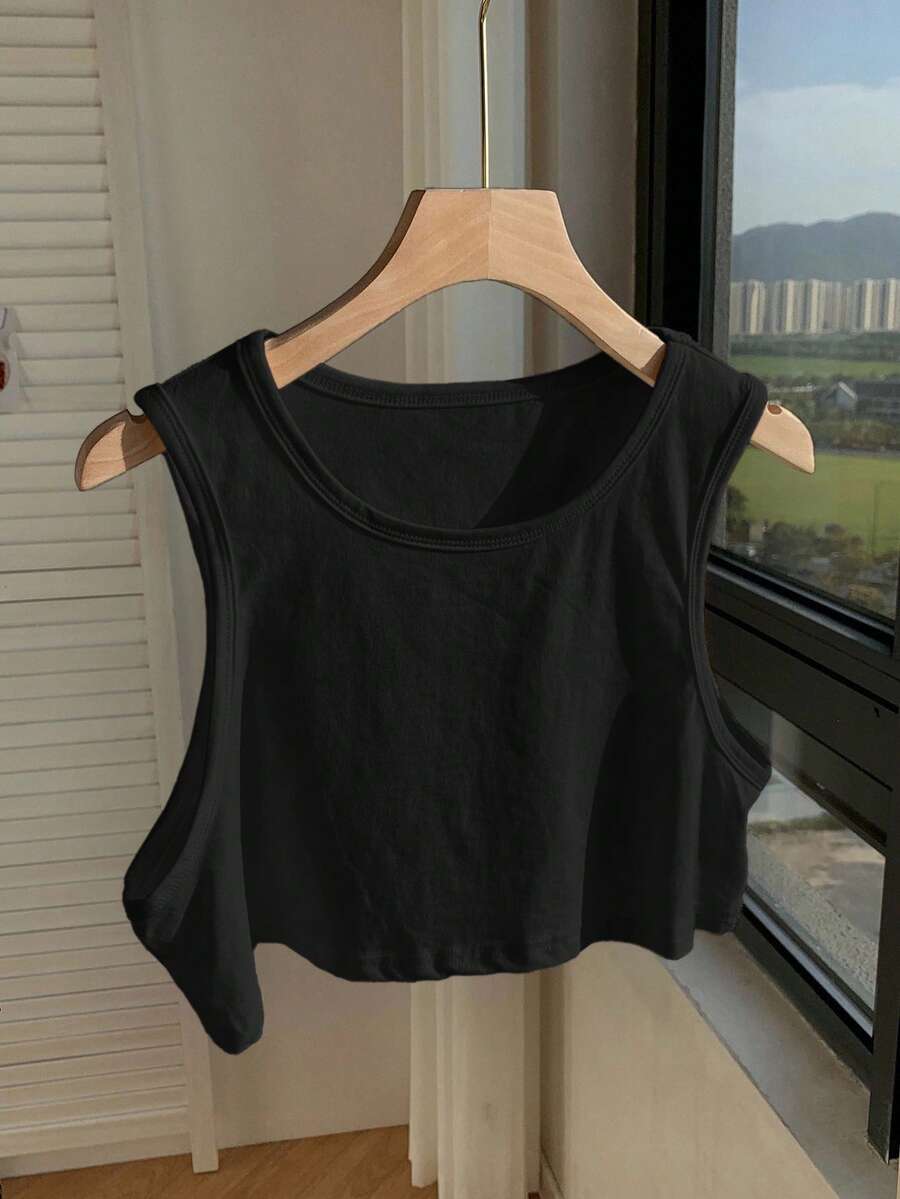 Comfortcana Women's Solid Color Cropped Black Tank Top, Summer,Summer Top - Black - View 1