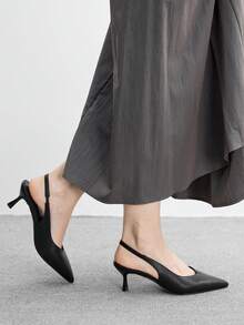 CUCCOO BIZCHIC Women's High-Heeled Shoes, Simple High-End Black Pointed Stilettos, Rear Strap Hollow High Heels, Workplace Commuting Daily Versatile Shoes - Black - View 5