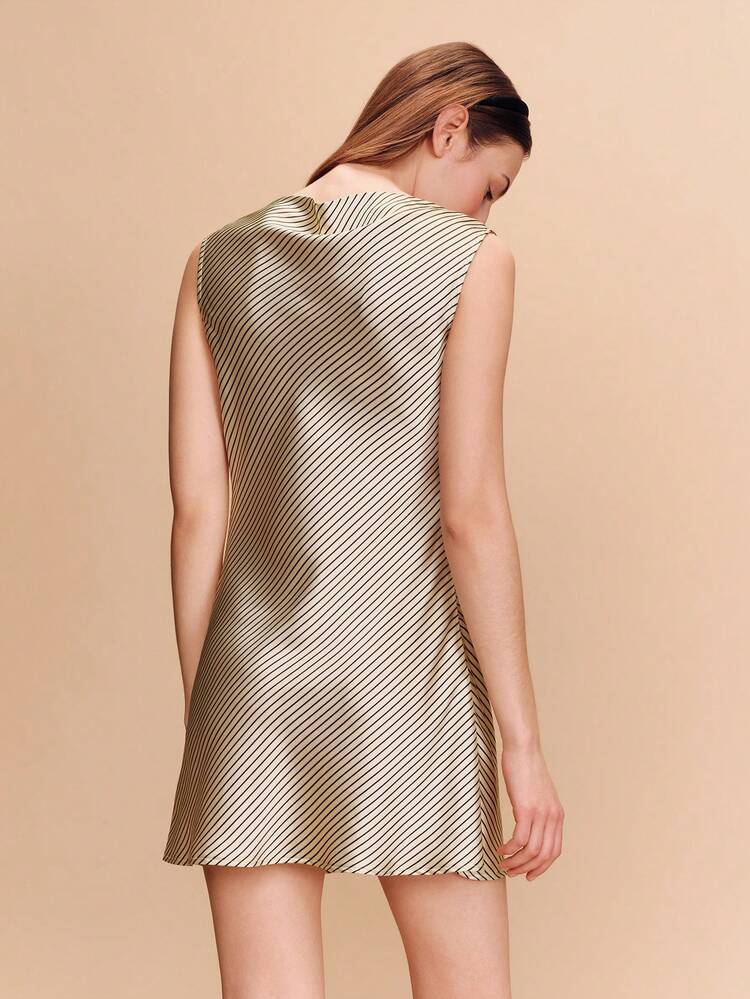 Bias Satin Mini Dress With Cowl Neckline Spring Summer French Style Parisian Style Business Casual Wedding Guest Dress Chic Dresses For Women New In Dresses Line Dress Women Clothes Dress Dresses For Woman Striped Dresses