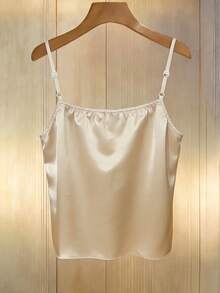 Franclia Women's Champagne-Colored Satin Elegant Camisole Top With Pearl Embellishments, Sparkly Top, Pearl Top, Satin Fabric, Summer Holiday, Valentine's Day, Carnival Women's Look, Party Top - Champagne - View 2