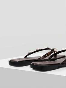 MOTF SPRING AND SUMMER NEW OUTDOOR WOMEN'S FLAT-BOTTOMED SQUARE TOE BROWN PINCH SLIPPERS WOMEN'S THICK-SOLED NON-SLIP CASUAL VERSATILE BEACH SANDALS - Coffee Brown - View 4