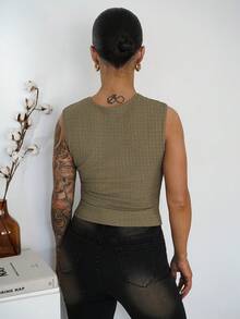 SAYEHFBABY Women's All-Match Versatile Textured Fitted Tank Top, Summer Boho Green Christmas Casual - Army Green - View 2