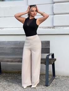 Jeta Ari 夏季裤子女士条纹抽绳腰直筒宽松休闲裤 - 杏色 - 查看 1