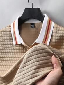 EGENSIO Áo Polo nam dệt kim jacquard màu trơn, cổ áo gân nổi, 3 nút. - Màu Khaki - Xem 8