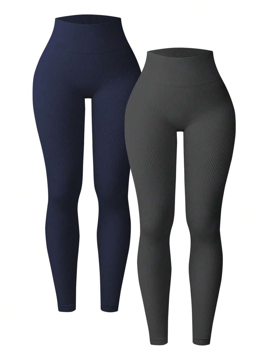 Velisys Velisys 2 Buah Legging Bergaris untuk Wanita, Celana Yoga Slim Kontrol Perut Pinggang Tinggi, Olahraga Lari Bersepeda Pickleball Latihan Kasual - MultiWarna - View 1