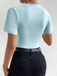 VaVaBold Body casual de verano de unicolor con fruncido - Azul - Ver 2
