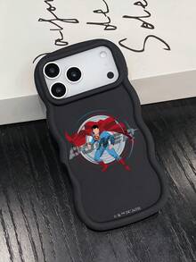 SUPERMAN X SHEIN 超人哑光磨砂黑波浪纹硅胶手机壳，镜头保护防震套，DC漫画英雄日常礼物配件，兼容iPhone和Galaxy手机，兼容iPhone 16/iPhone 17/iPhone 17 Pro Max/iPhone 12 Pro，兼容iPhone 17 Pro手机壳，手机配件，Galaxy S25 Ultra手机壳，可爱手机壳，Galaxy S24 Ultra手机壳，快速发货 - 黑色 - 查看 2