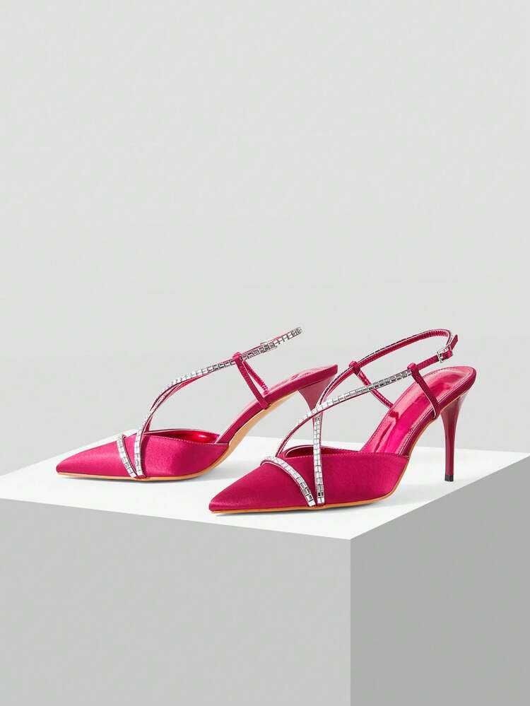 ELEGANT RHINESTONE DECOR POINTED TOE HIGH HEELS SPRING SHOES