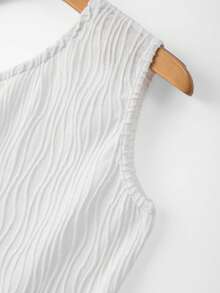 GlowEve Damen asymmetrischer Kragen, Schlitz-Saum, wellige Textur, figurbetont, schick, sexy, vielseitig, Frühling/Sommer Top in Beige - Weiss - Übersicht 4