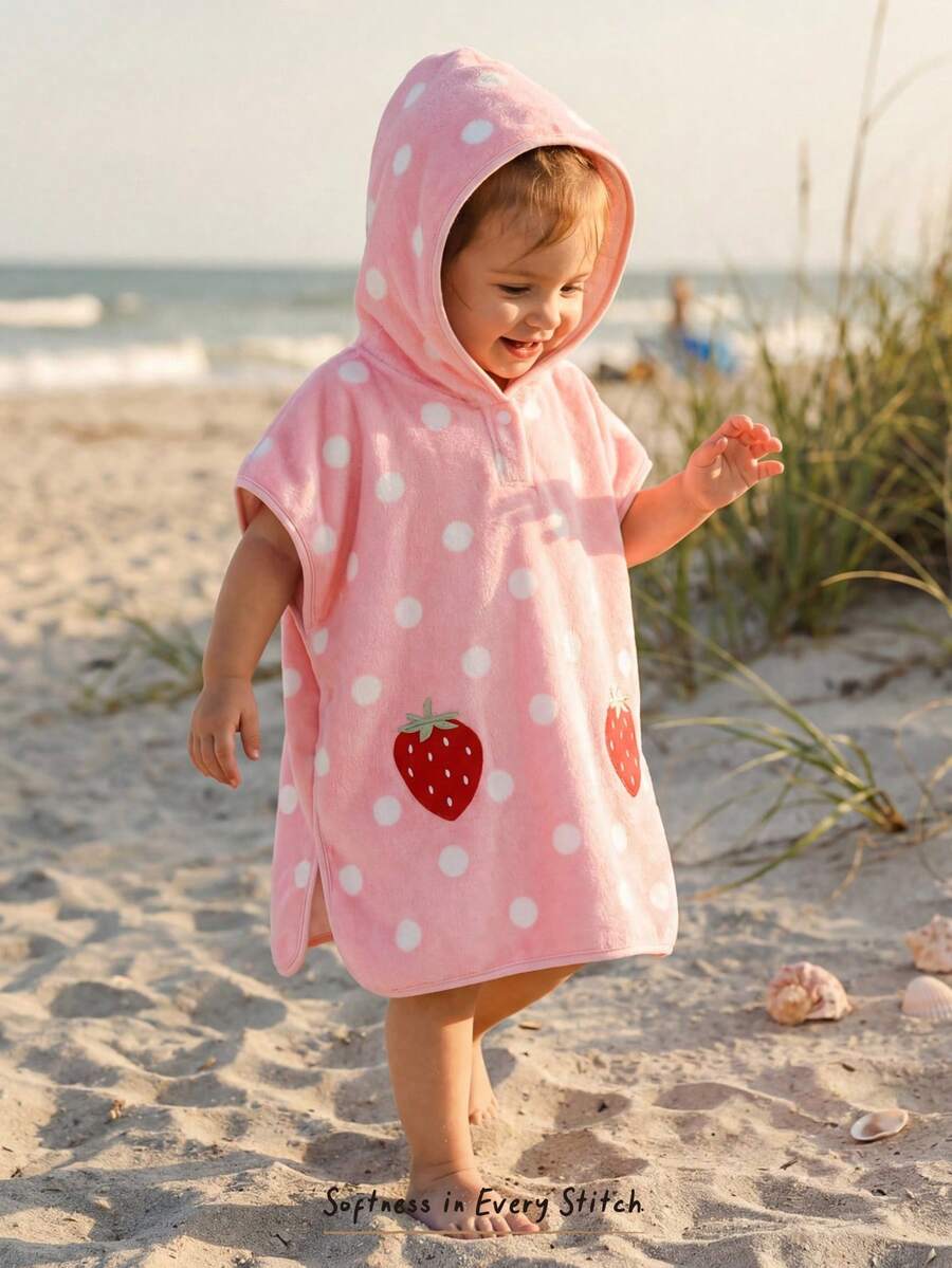 Cozy Pixies 女婴草莓刺绣波点印花连帽泳衣罩衫 - 彩色 - 查看 1