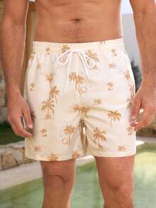 Manfinity Swimmode Men's Tropical Print Casual Beach Shorts - Beige - View 6