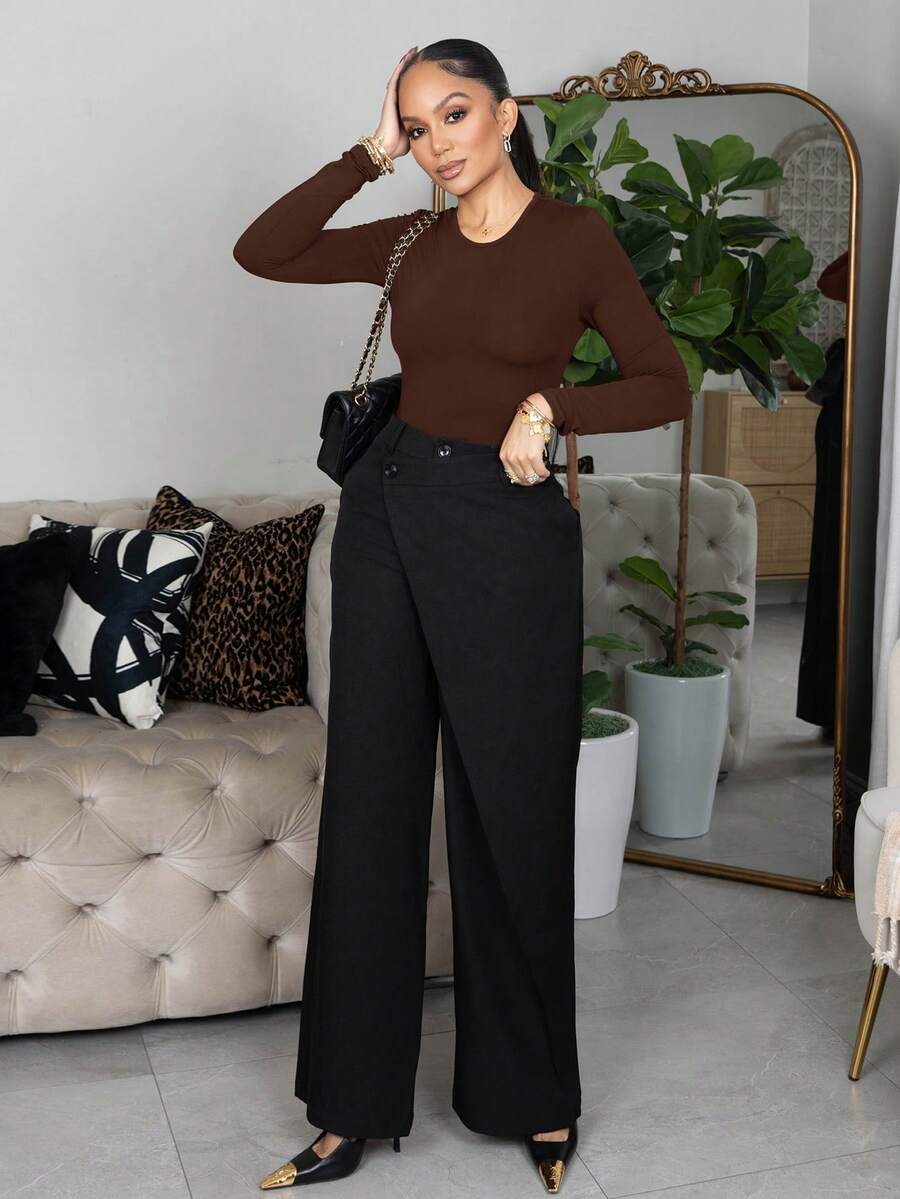 Melissa Matos Bodysuit Wanita Slim Fit Polos untuk Musim Semi, Wanita Bertubuh Mungil - Coffee Brown - View 1