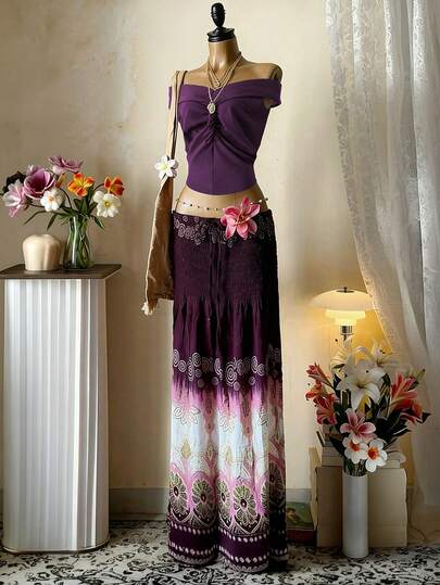 SaltGleam SaltGleam Elegant Sexy Purple Off-Shoulder Twist Short Sleeve T-Shirt For Women, Summer