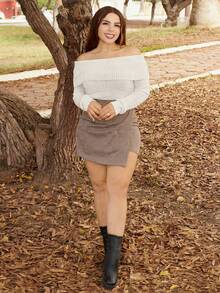 Lupita Cardoza 女款 Y2K 法兰绒露肩毛衣，白色 - 米色 - 查看 6